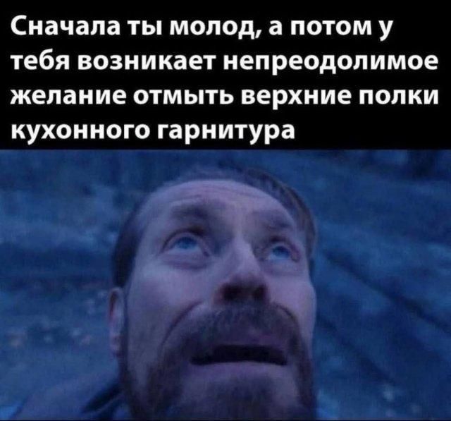 Сначала ты молод, а потом у тебя возникает непреодолимое желание отмыть верхние полки кухонного гарнитура