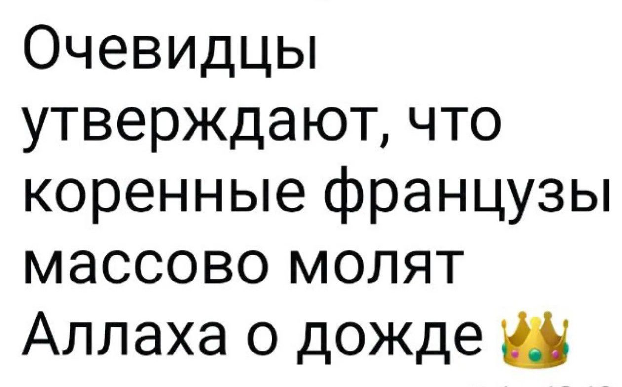 Очевидцы утверждают, что коренные французы массово молят Аллаха о дожде 👑