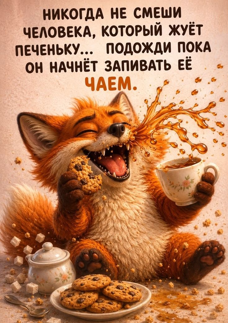 НИКОГДА НЕ СМЕШИ ЧЕЛОВЕКА, КОТОРЫЙ ЖУЁТ ПЕЧЕНЬКУ... ПОДОЖДИ ПОКА ОН НАЧНЁТ ЗАПИВАТЬ ЕЁ ЧАЕМ.