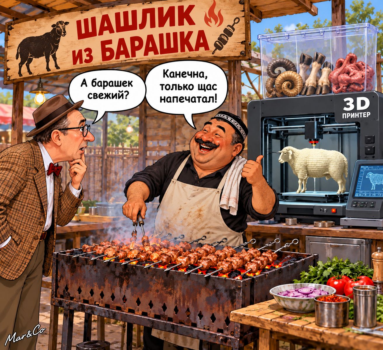 ШАШЛЫК ИЗ БАРАШКА. А барашек свежий? Канечна, только щас напечатал! 3D ПРИНТЕР