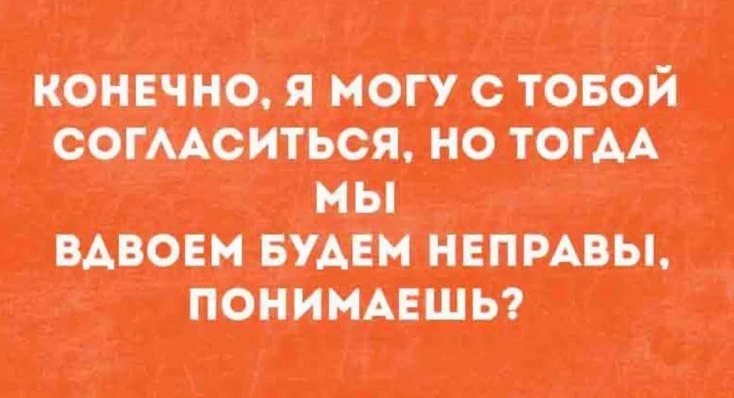 КОНЕЧНО, Я МОГУ С ТОБОЙ СОГЛАСИТЬСЯ, НО ТОГДА МЫ ВДВОЕМ БУДЕМ НЕПРАВЫ, ПОНИМАЕШЬ?