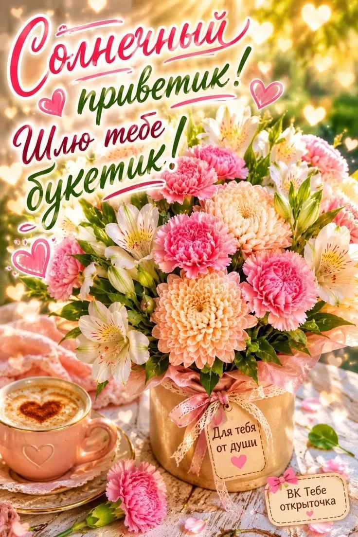 Солнечный приветик! Шлю тебе букетик! Для тебя от души. ВК Тебе открыточка.