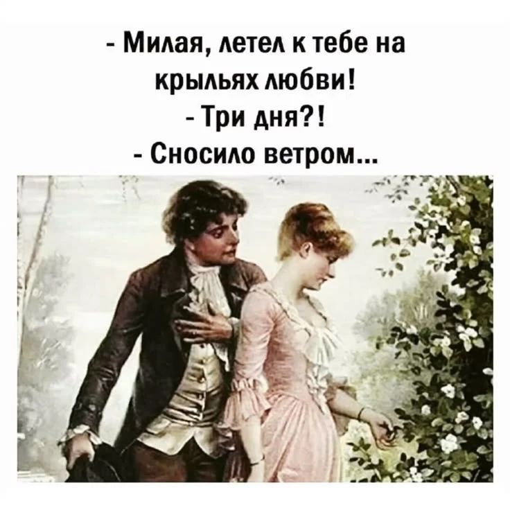 - Милая, летел к тебе на крыльях любви! - Три дня?! - Сносило ветром...