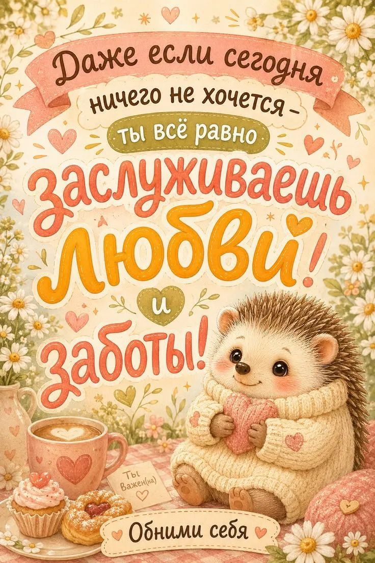 Даже если сегодня ничего не хочется - ты всё равно заслуживаешь любви и заботы! Ты важен(на) Обними себя