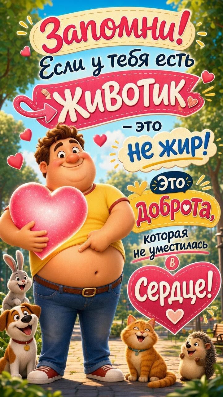 Запомни! Если у тебя есть Животик - это не жир! Это доброта, которая не уместилась в Сердце!