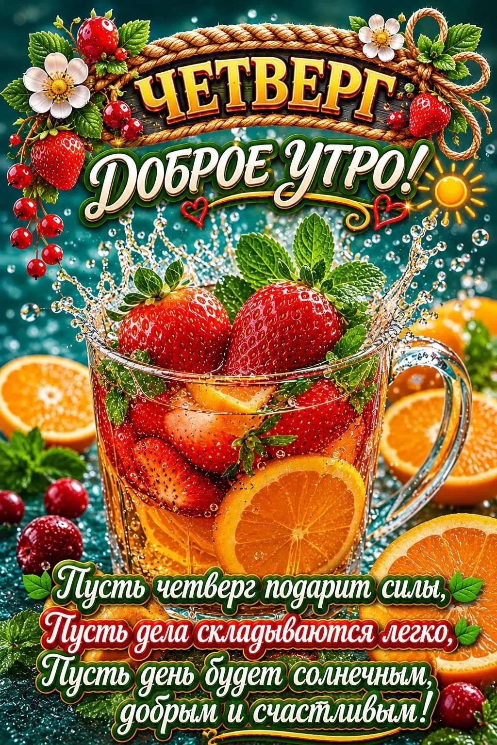 ЧЕТВЕРГ ДОБРОЕ УТРО! Пусть четверг подарит силы, Пусть дела складываются легко, Пусть день будет солнечным, добрым и счастливым!