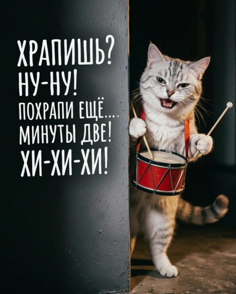 Храпишь? Ну-ну! Похрапи ещё.... Минуты две! Хи-хи-хи!