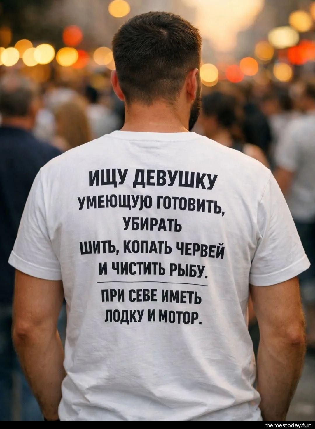 ИЩУ ДЕВУШКУ УМЕЮЩУЮ ГОТОВИТЬ, УБИРАТЬ ШИТЬ, КОПАТЬ ЧЕРВЕЙ И ЧИСТИТЬ РЫБУ. ПРИ СЕБЕ ИМЕТЬ ЛОДКУ И МОТОР.