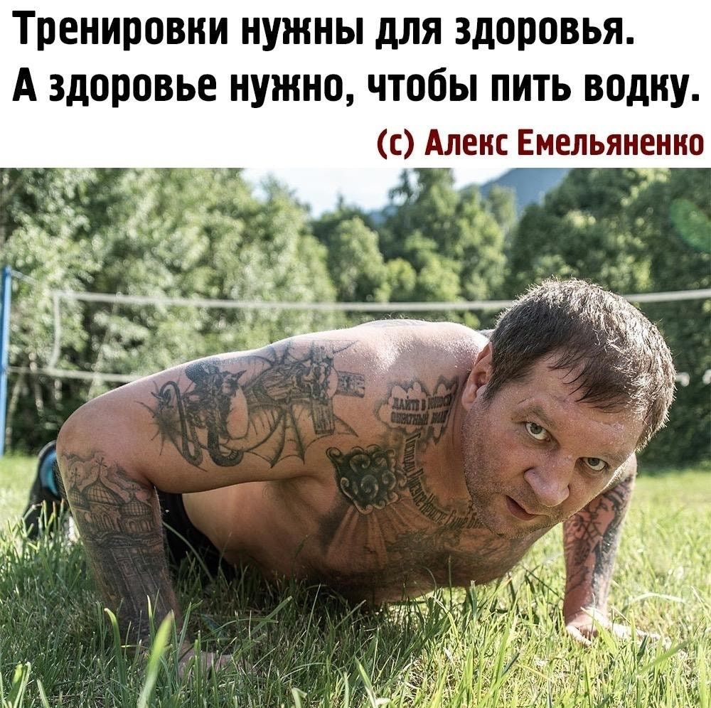 Тренировки нужны для здоровья, А здоровье нужно, чтобы пить водку. (с) Алекс Емельяненко