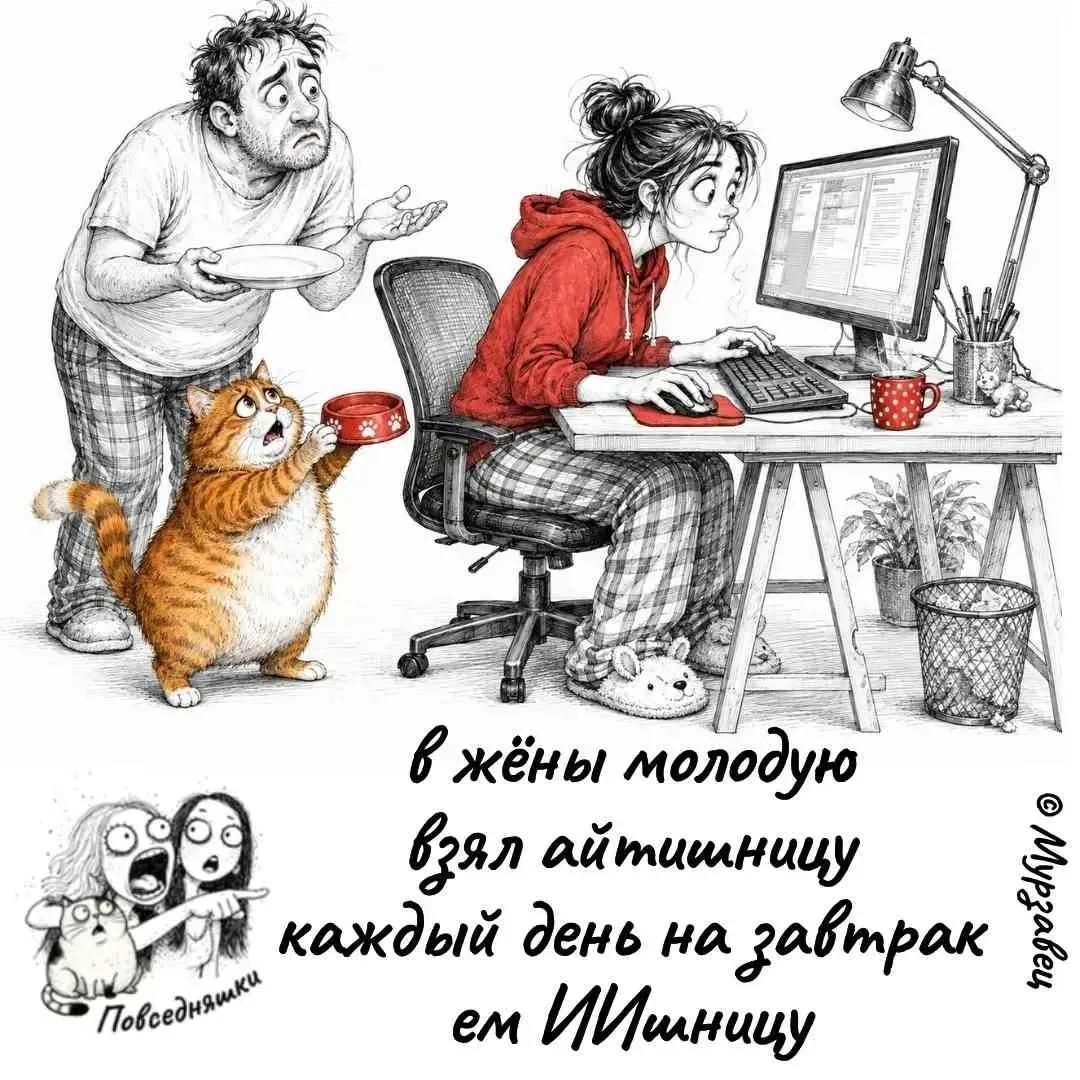 в жёны молодую взял айтишницу каждый день на завтрак ем ИИшницу Повседневняшки © Мурзавец