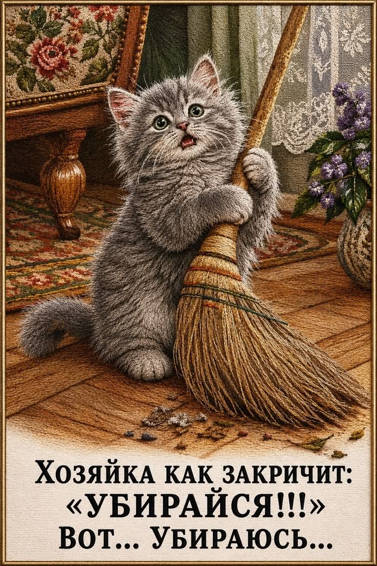 Хозяйка как закричит: «УБИРАЙСЯ!!!» Вот... Убираюсь...