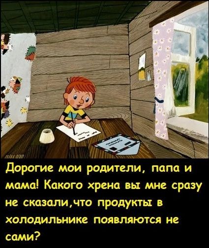 Дорогие мои родители, папа и мама! Какого хрена вы мне сразу не сказали, что продукты в холодильнике появляются не сами?