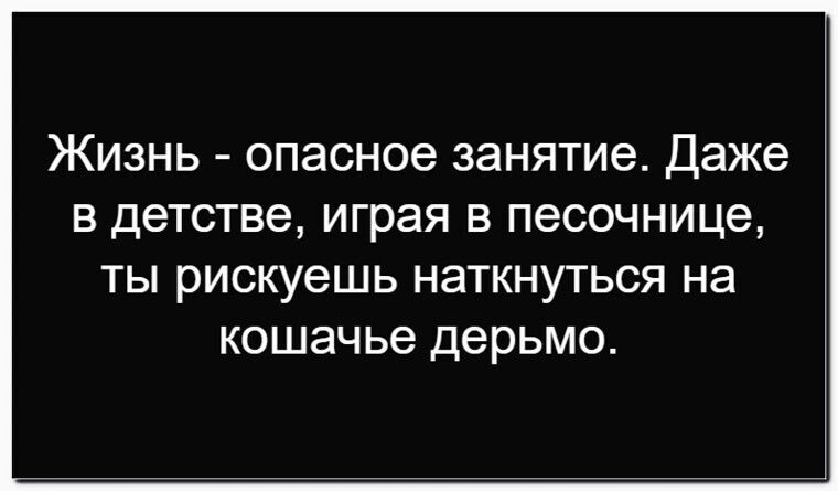 Жизнь - опасное занятие. Даже в детстве, играя в песочнице, ты рискуешь наткнуться на кошачье дерьмо.