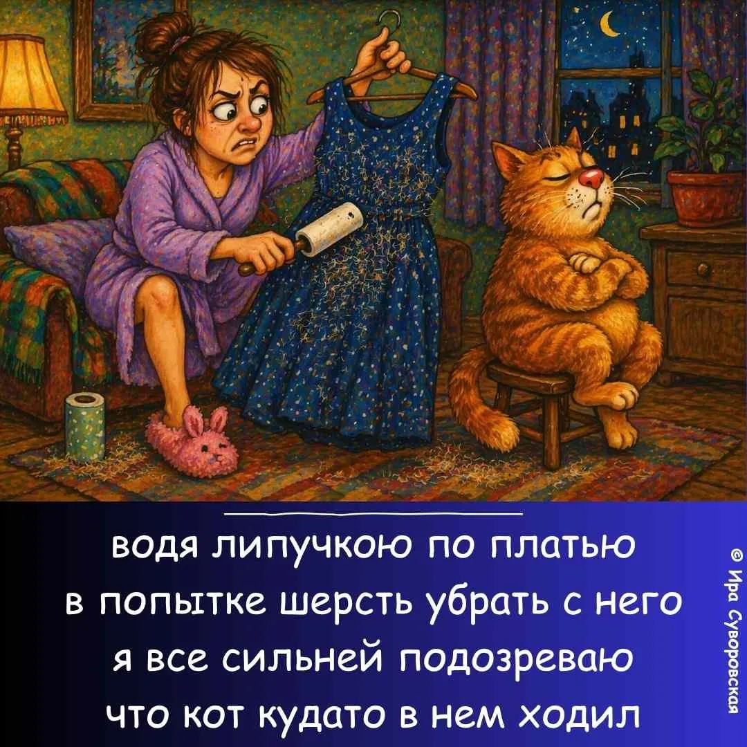 водя липучкою по платью в попытке шерсть убрать с него я все сильней подозреваю что кот кудато в нем ходил