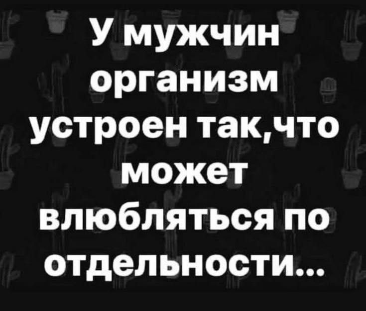 У мужчин организм устроен так, что может влюбляться по отдельности...