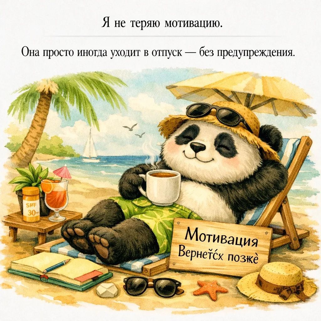 Я не теряю мотивацию. Она просто иногда уходит в отпуск — без предупреждения. Мотивация Вернётся позже