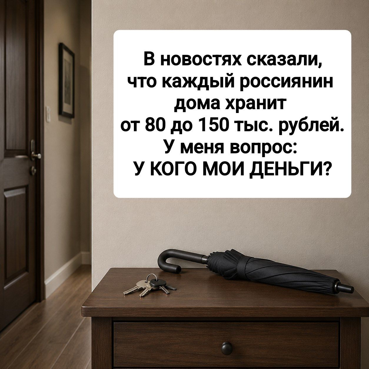 В новостях сказали, что каждый россиянин дома хранит от 80 до 150 тыс. рублей. У меня вопрос: У КОГО МОИ ДЕНЬГИ?