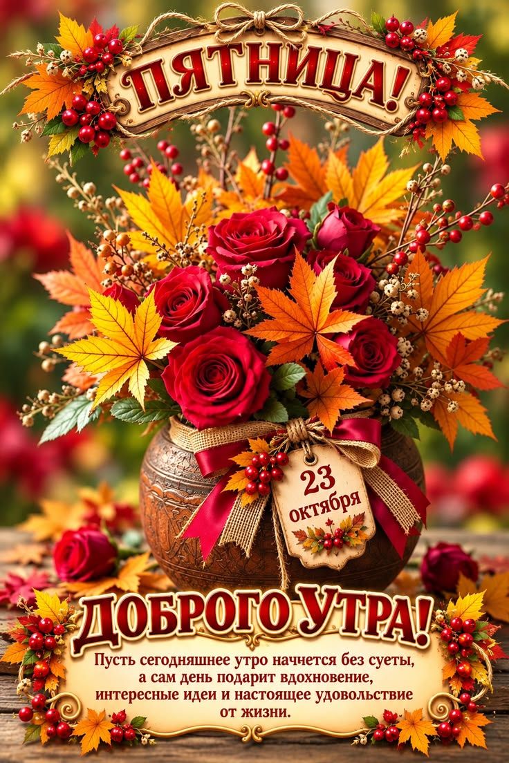 ПЯТНИЦА! 23 октября ДОБРОГО УТРА! Пусть сегодняшнее утро начнется без суеты, а сам день подарит вдохновение, интересные идеи и настоящее удовольствие от жизни.