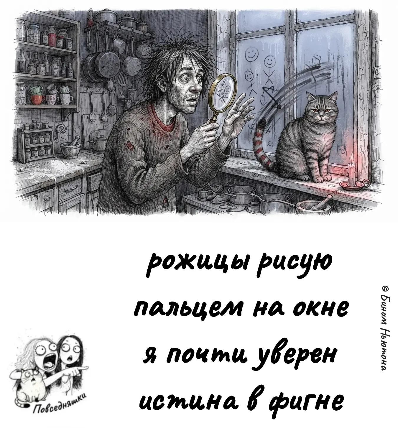 рожицы рисую пальцем на окне я почти уверен истина в фигне Повседневняшки © Бином Ньютона