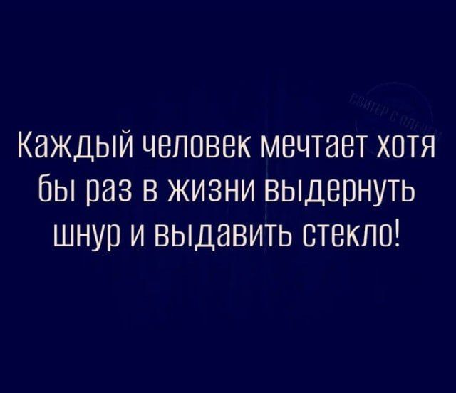 Каждый человек мечтает хотя бы раз в жизни выдернуть шнур и выдавить стекло!
