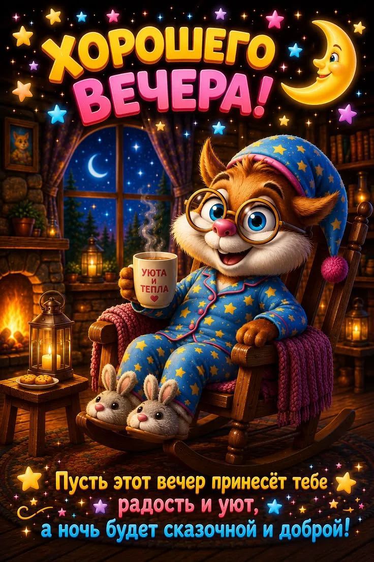 ХОРОШЕГО ВЕЧЕРА! Уюта и тепла. Пусть этот вечер принесёт тебе радость и уют, а ночь будет сказочной и доброй!