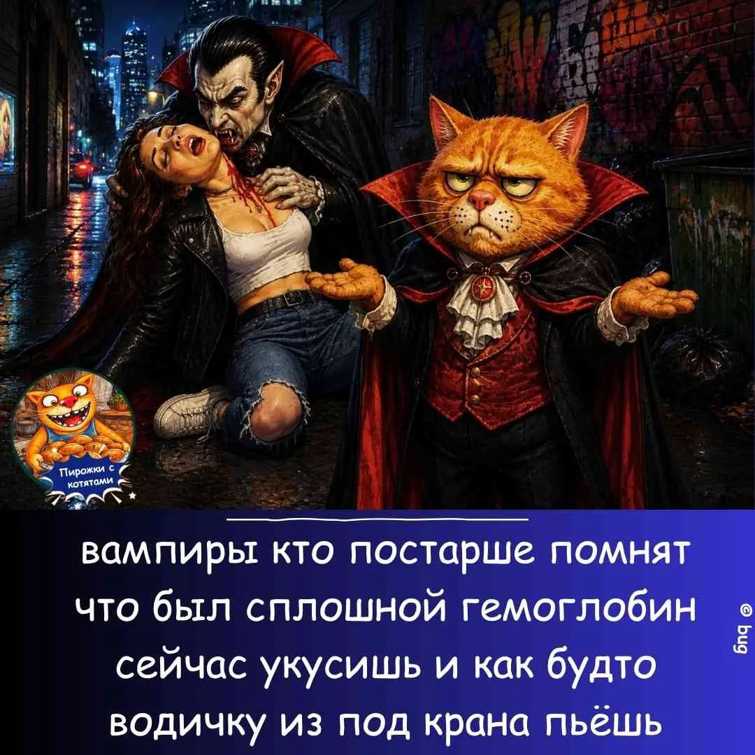 Пирожки с котятами вампиры кто постарше помнят что был сплошной гемоглобин сейчас укусишь и как будто водичку из под крана пьёшь