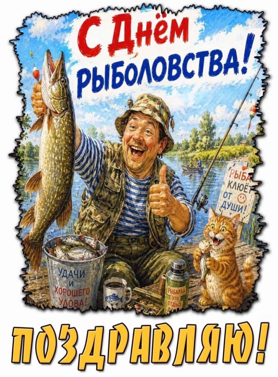 С Днём РЫБОЛОВСТВА! ПОЗДРАВЛЯЮ! УДАЧИ И ХОРОШЕГО УЛОВА! РЫБА КЛЮЁТ ОТ ДУШИ! РЫБАЛКА ЭТО ОТДЫХ ДУШИ