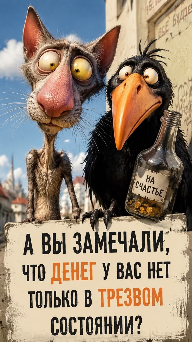 А вы замечали, что денег у вас нет только в трезвом состоянии? На счастье.