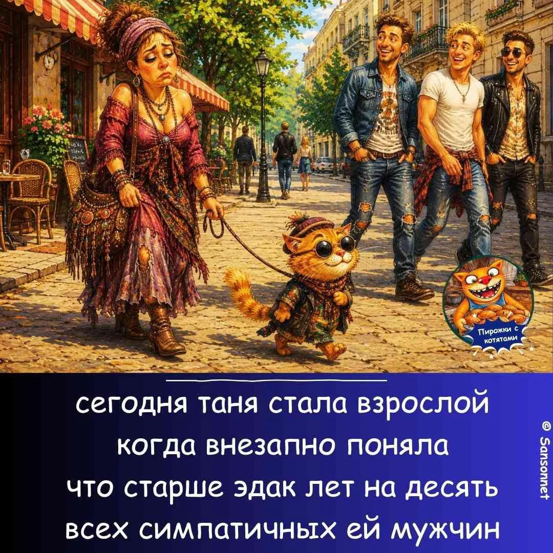сегодня таня стала взрослой когда внезапно поняла что старше эдак лет на десять всех симпатичных ей мужчин Пирожки с котятами @ Sansonnet