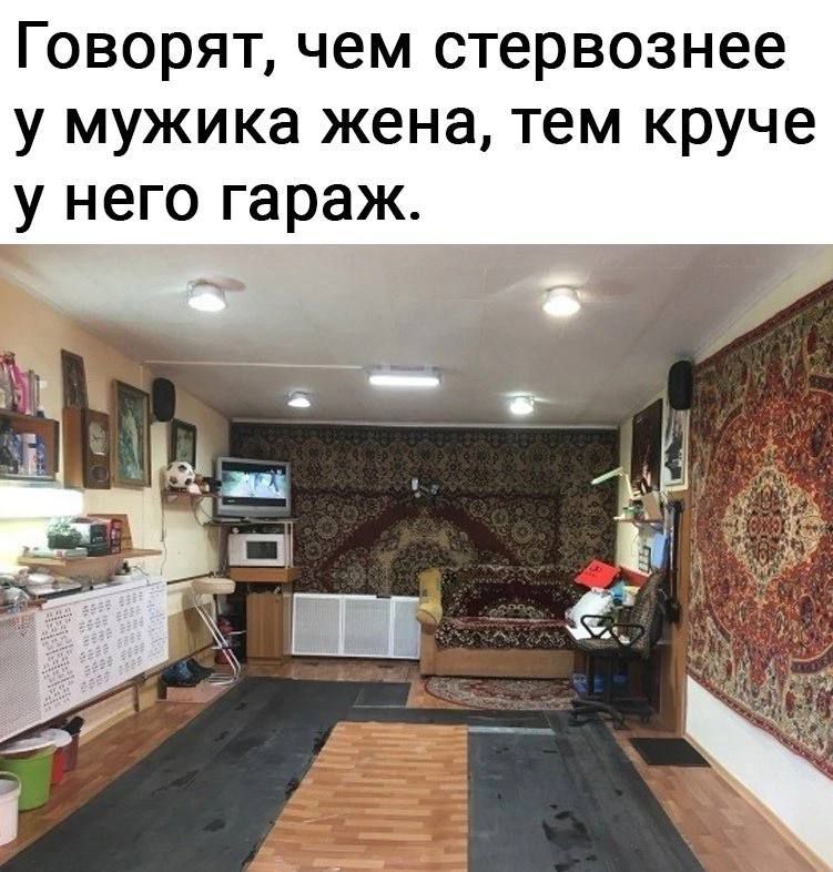 Говорят, чем стервознее у мужика жена, тем круче у него гараж.