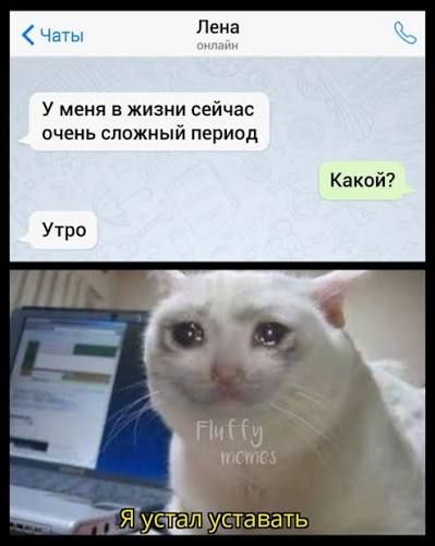 У меня в жизни сейчас очень сложный период. Какой? Утро. Я устал уставать.