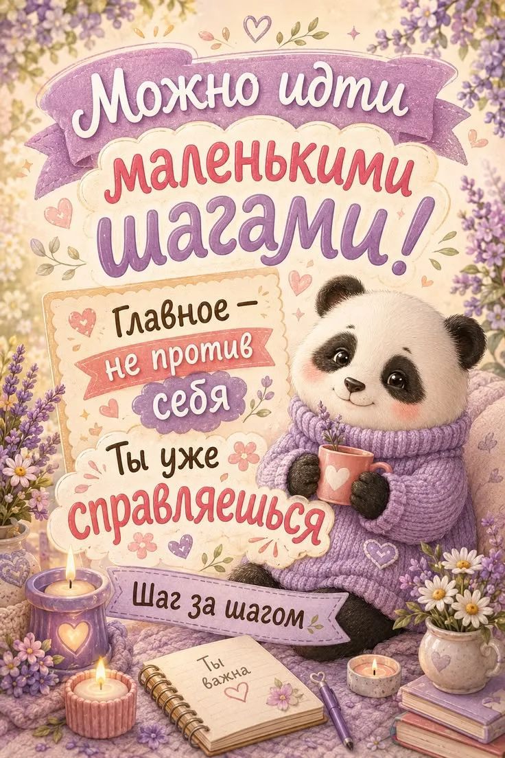 Можно идти маленькими шагами! Главное — не против себя. Ты уже справляешься. Шаг за шагом. Ты важна.