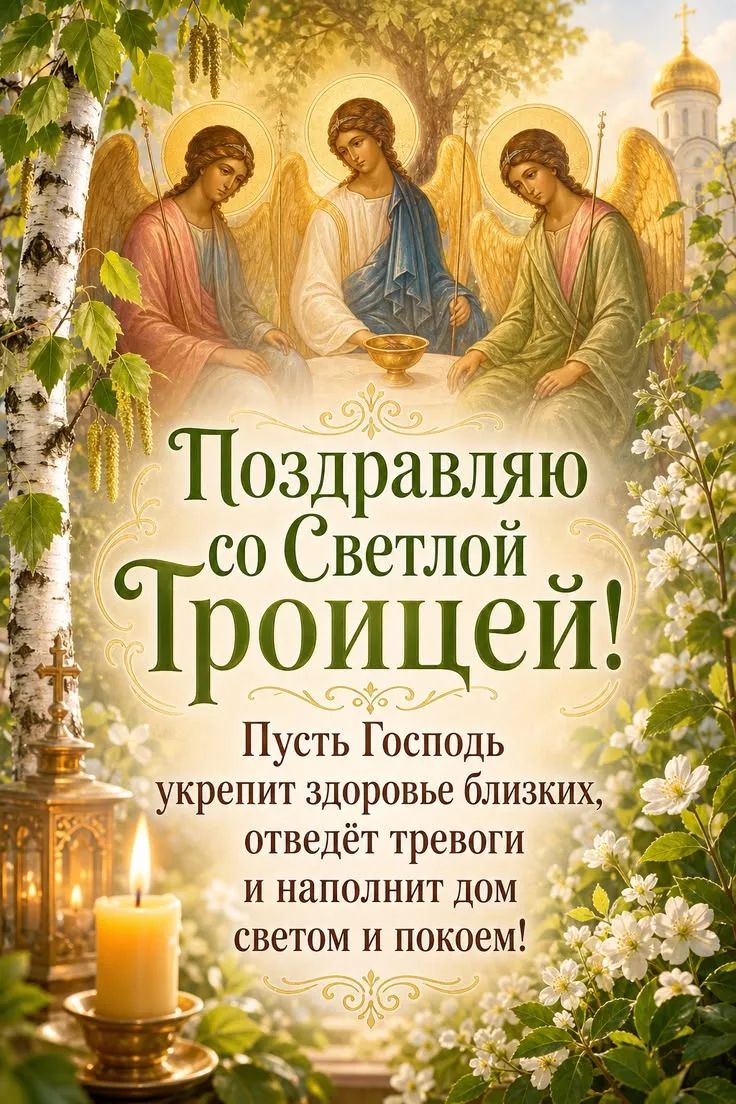 Поздравляю со Светлой Троицей! Пусть Господь укрепит здоровье близких, отведёт тревоги и наполнит дом светом и покоем!