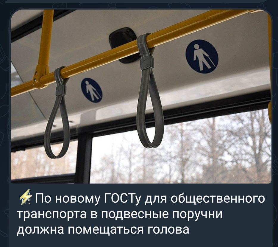 По новому ГОСТу для общественного транспорта в подвесные поручни должна помещаться голова
