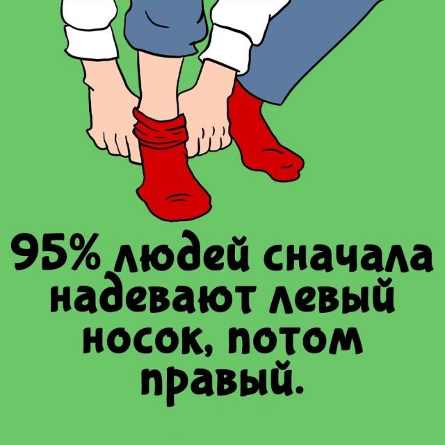 95% людей сначала надевают левый носок, потом правый.