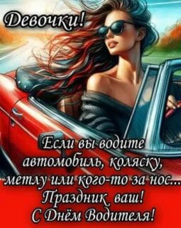Девочки! Если вы водите автомобиль, коляску, метлу или кого-то за нос... Праздник ваш! С Днём Водителя!