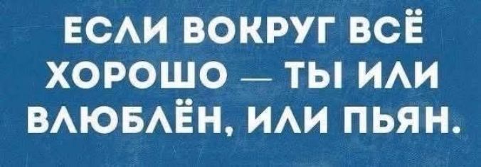 ЕСЛИ ВОКРУГ ВСЁ ХОРОШО — ТЫ ИЛИ ВЛЮБЛЁН, ИЛИ ПЬЯН.