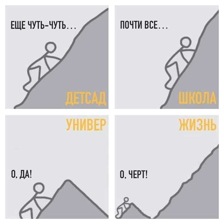 ЕЩЕ ЧУТЬ-ЧУТЬ... ДЕТСАД ПОЧТИ ВСЕ... ШКОЛА О, ДА! УНИВЕР О, ЧЕРТ! ЖИЗНЬ