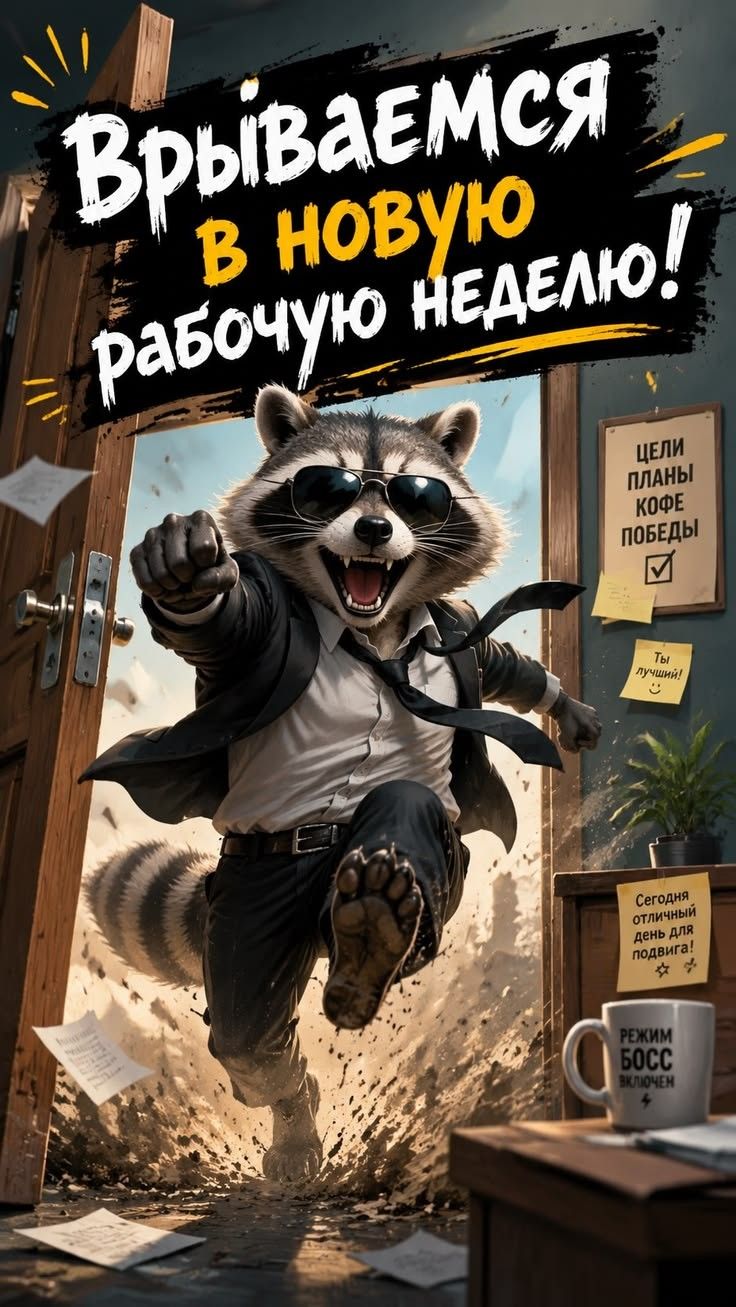 Врываемся в новую рабочую неделю! Цели планы КОФЕ ПОБЕДЫ. Ты лучший! Сегодня отличный день для подвига! РЕЖИМ БОСС ВКЛЮЧЕН