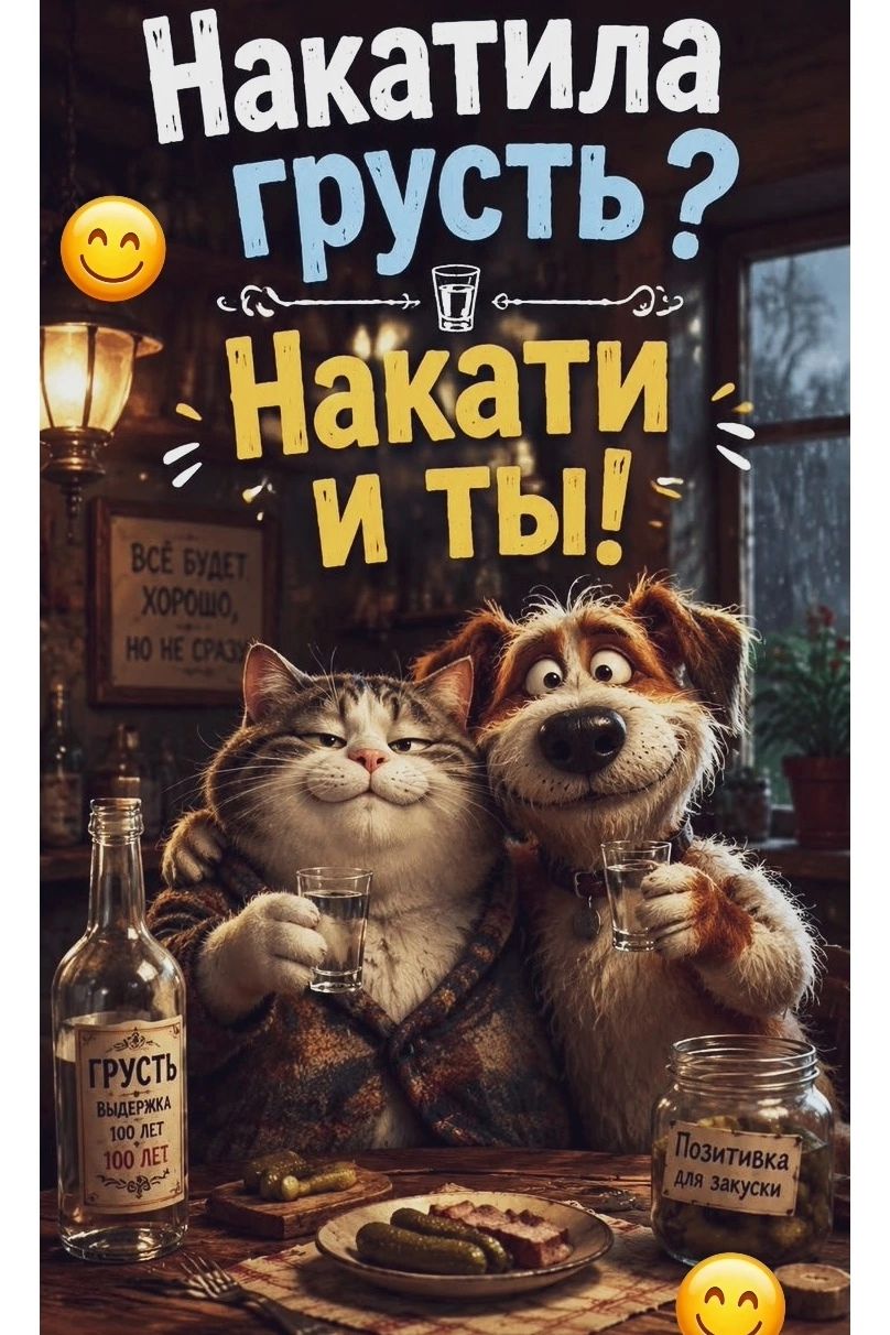 Накатила грусть? Накати и ты! Всё будет хорошо, но не сразу. Грусть выдержка 100 лет. Позитивка для закуски