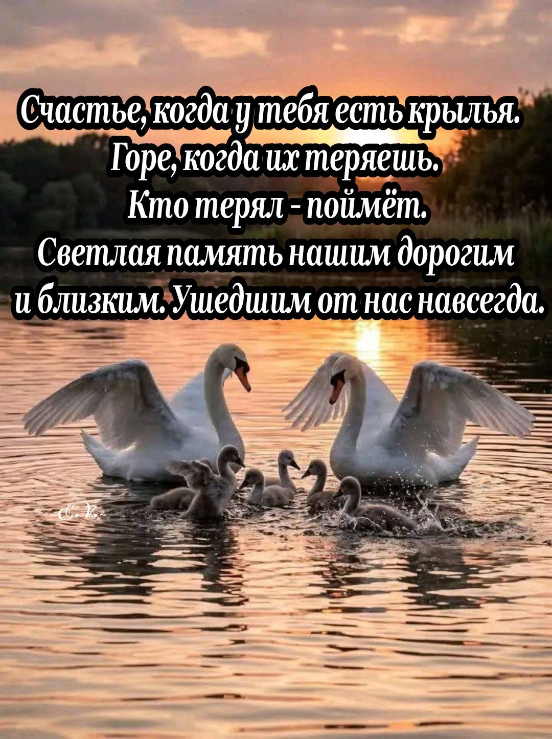 Счастье, когда у тебя есть крылья. Горе, когда их теряешь. Кто терял - поймёт. Светлая память нашим дорогим и близким. Ушедшим от нас навсегда.