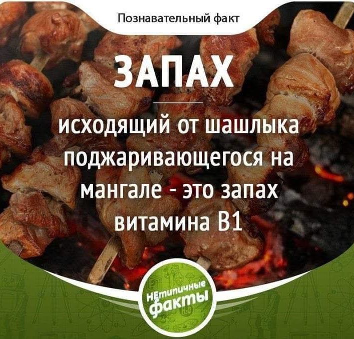Познавательный факт ЗАПАХ исходящий от шашлыка поджаривающегося на мангале - это запах витамина В1 НЕтипичные факты