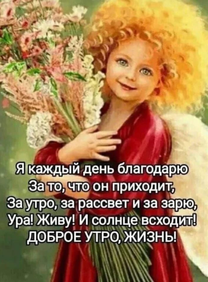 Я каждый день благодарю За то, что он приходит, За утро, за рассвет и за зарю, Ура! Живу! И солнце всходит! ДОБРОЕ УТРО, ЖИЗНЬ!