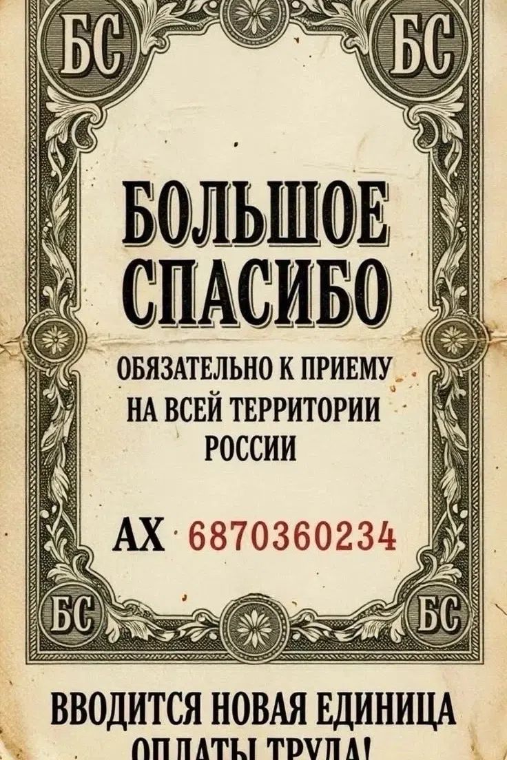 БС БС БОЛЬШОЕ СПАСИБО ОБЯЗАТЕЛЬНО К ПРИЕМУ НА ВСЕЙ ТЕРРИТОРИИ РОССИИ АХ 6870360234 БС БС ВВОДИТСЯ НОВАЯ ЕДИНИЦА ОПЛАТЫ ТРУДА
