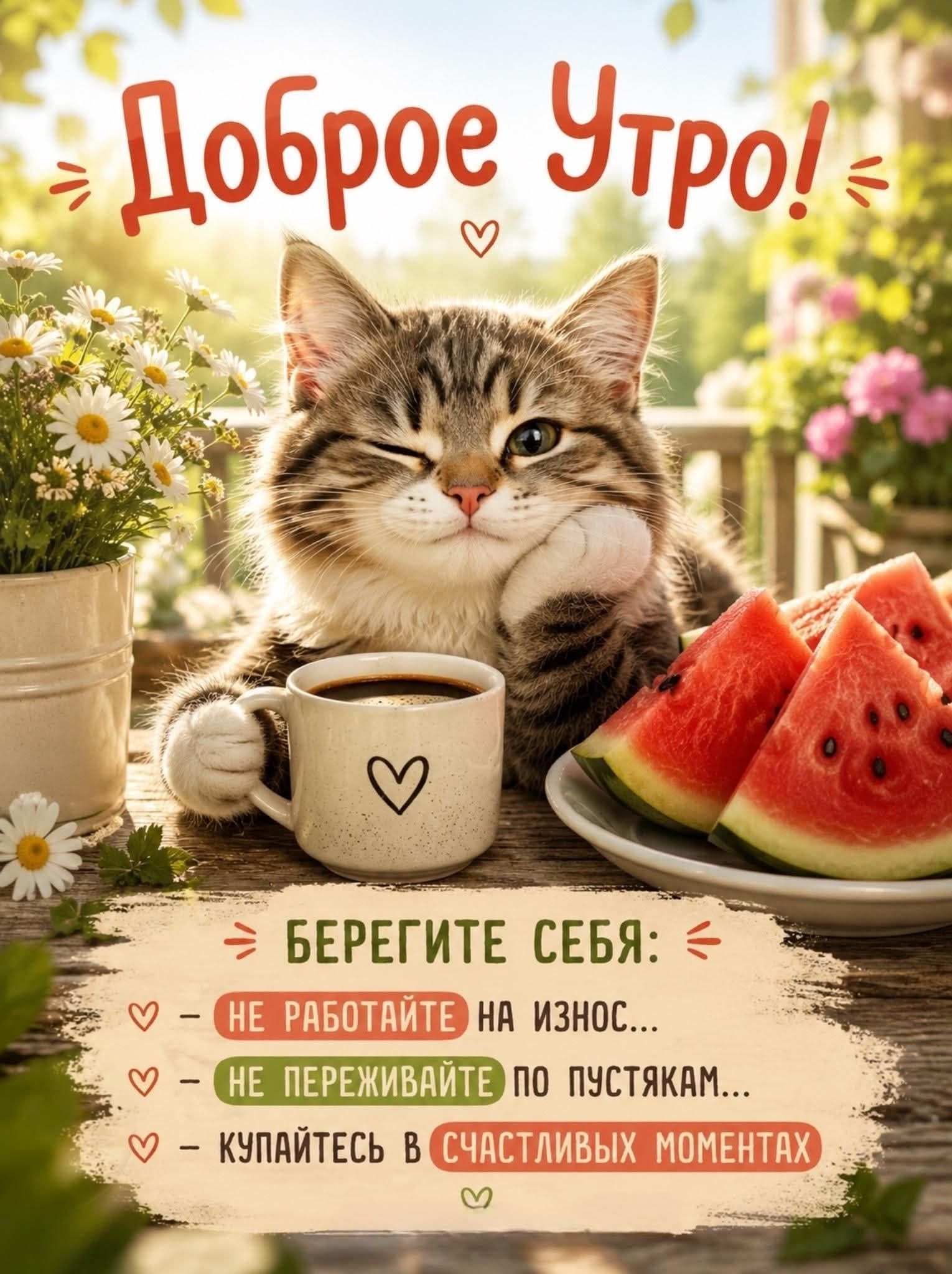 Доброе Утро! БЕРЕГИТЕ СЕБЯ: НЕ РАБОТАЙТЕ НА ИЗНОС... НЕ ПЕРЕЖИВАЙТЕ ПО ПУСТЯКАМ... КУПАЙТЕСЬ В СЧАСТЛИВЫХ МОМЕНТАХ