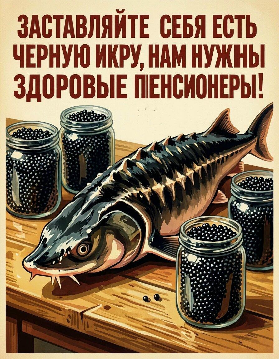 ЗАСТАВЛЯЙТЕ СЕБЯ ЕСТЬ ЧЕРНУЮ ИКРУ, НАМ НУЖНЫ ЗДОРОВЫЕ ПЕНСИОНЕРЫ!