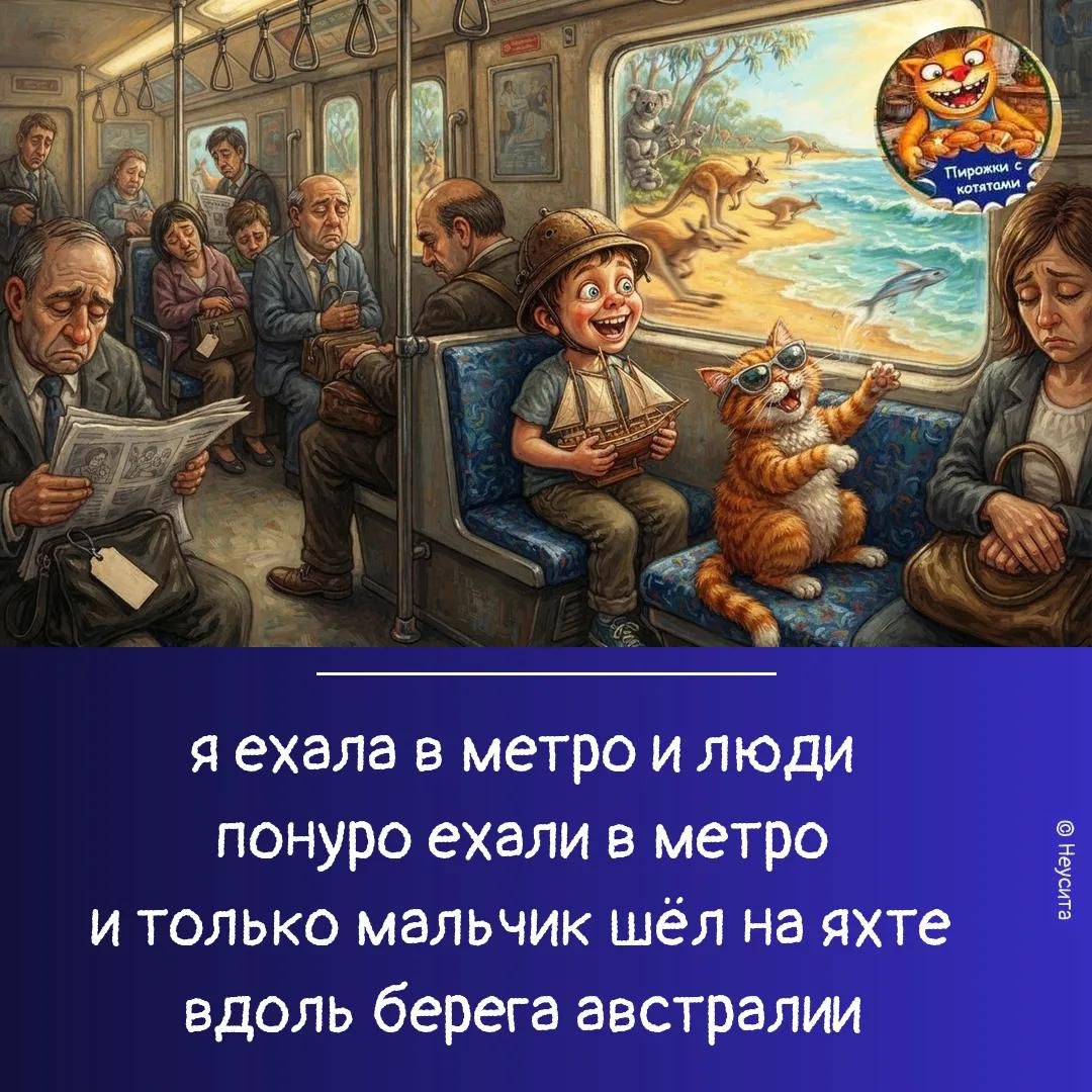 Пирожки с котятами. Я ехала в метро и люди понуро ехали в метро и только мальчик шёл на яхте вдоль берега австралии. © Неусита