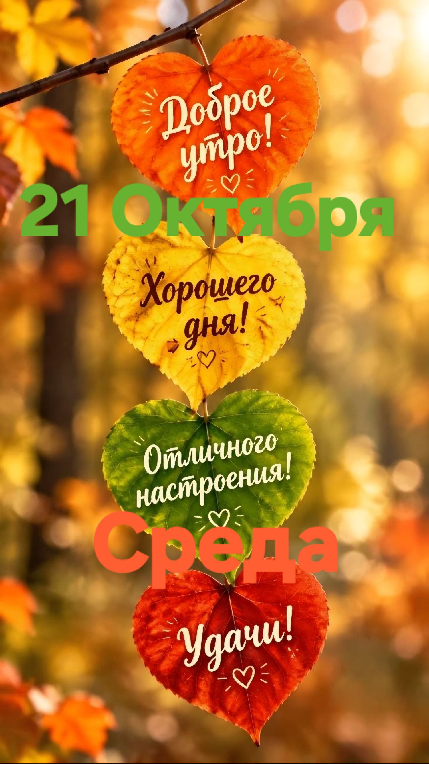 Доброе утро! 21 октября. Хорошего дня! Отличного настроения! Среда. Удачи!