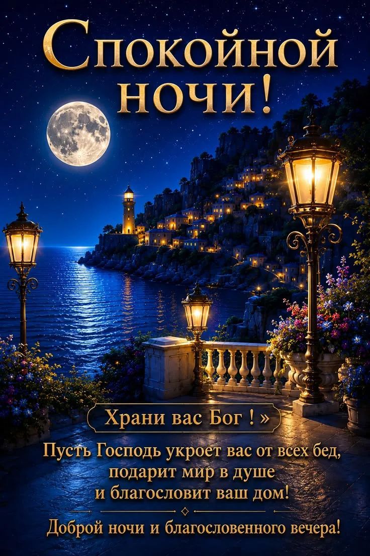 Спокойной ночи! Храни вас Бог! Пусть Господь укроет вас от всех бед, подарит мир в душе и благословит ваш дом! Доброй ночи и благословенного вечера!