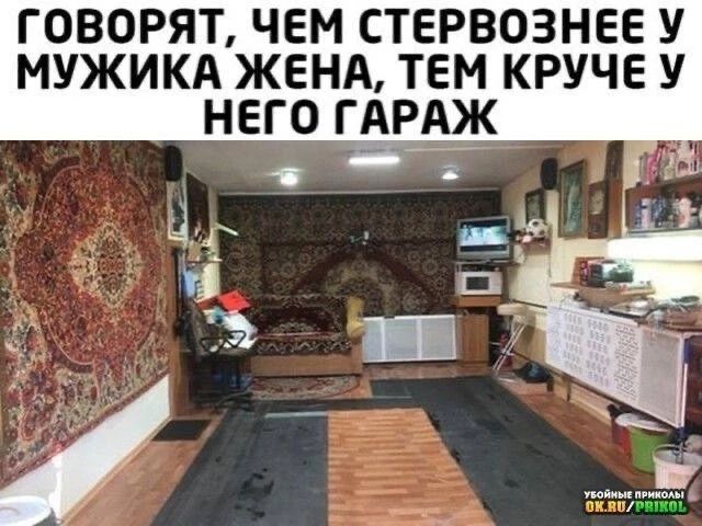 ГОВОРЯТ, ЧЕМ СТЕРВОЗНЕЕ У МУЖИКА ЖЕНА, ТЕМ КРУЧЕ У НЕГО ГАРАЖ